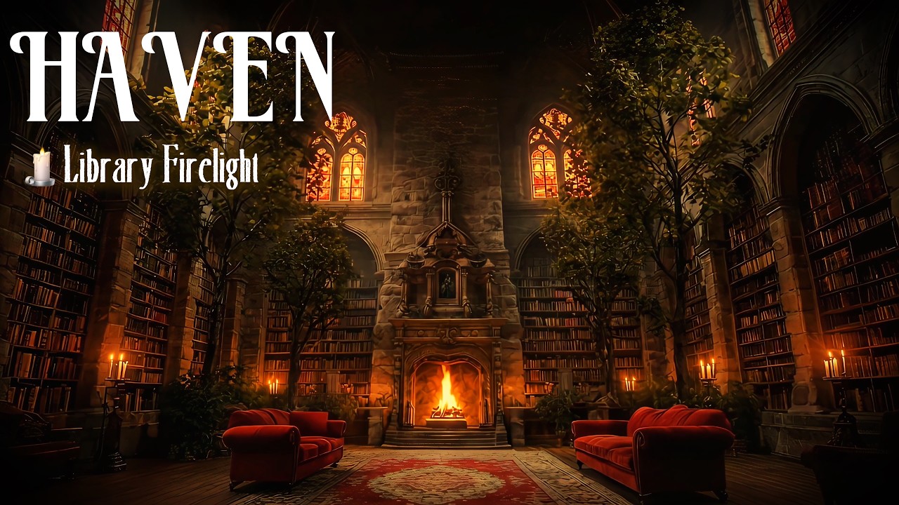 HAVEN 🕯️ Library Firelight Ambience (Piano + Handpan) | 6 Hours