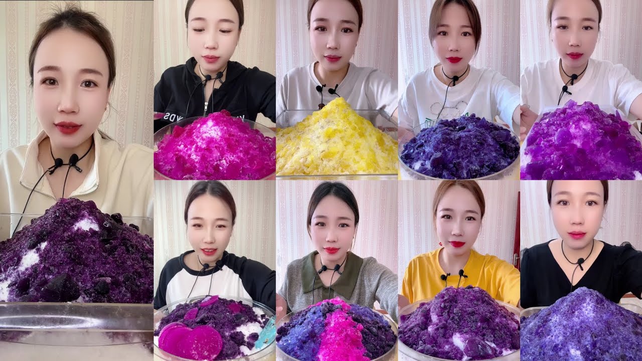 QIAN WHITE SHAVED ICE TOPPED with JEWELLERY ICE EATING ASMR