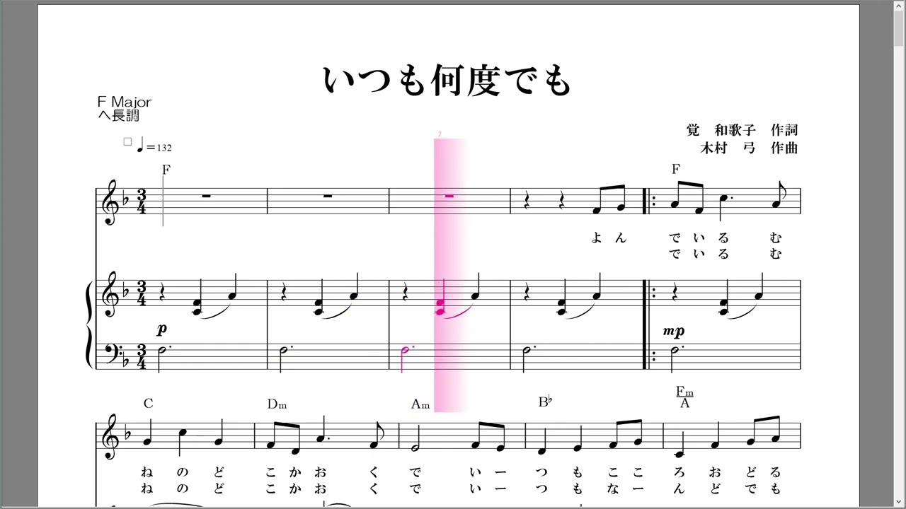 【千と千尋の神隠し】いつも何度でも ヴォーカル＆ピアノ楽譜　ヘ長調 自動伴奏