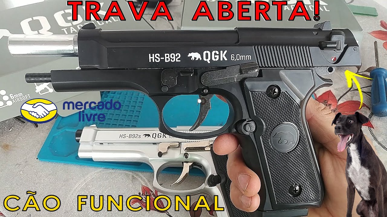 UNBOXING Pistola Hs b92 Black QGK 6mm Trava Aberta Cão Funcional Lançamento +Bbs +Alvo MERCADO LIVRE