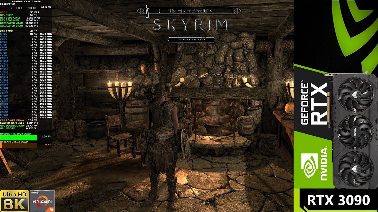 Skyrim Special Edition Ультра Настройки 8K | RTX 3090 | Ryzen 3950X OC