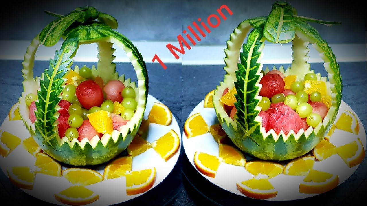 تزيين البطيخ على شكل سلة فواكه🍉😋