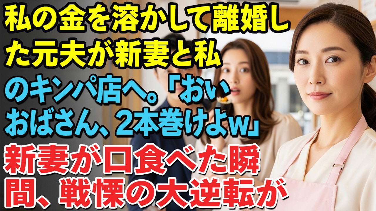 私の金を溶かして離婚した元夫が新妻と私のキンパ店へ。「おいおばさん、2本巻けよw」――新妻が一口食べた瞬間、戦慄の大逆転が…