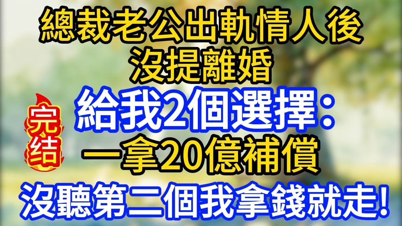 總裁老公出軌情人後沒提離婚，給我2個選擇：一拿20億補償，沒聽第二個我拿錢就走！