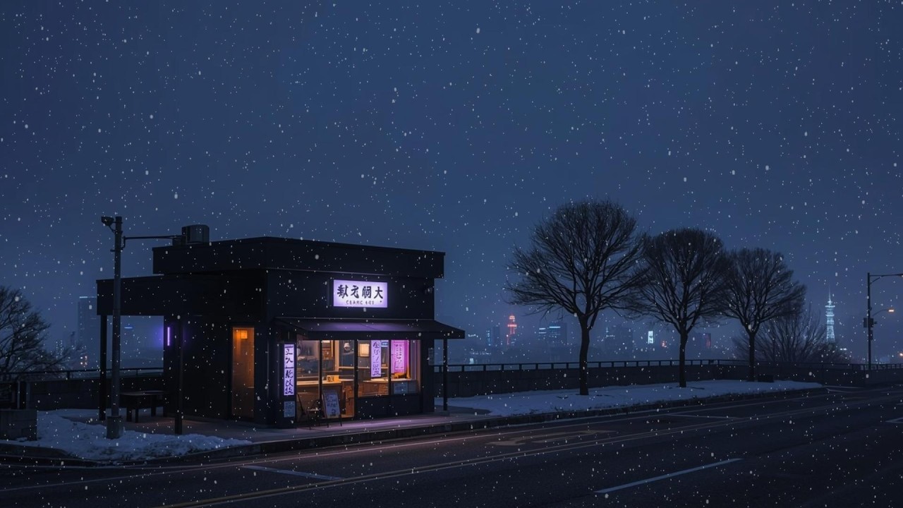 Winter Midnight Café in Tokyo ☕ Snowfall Silence & Chill Vibes