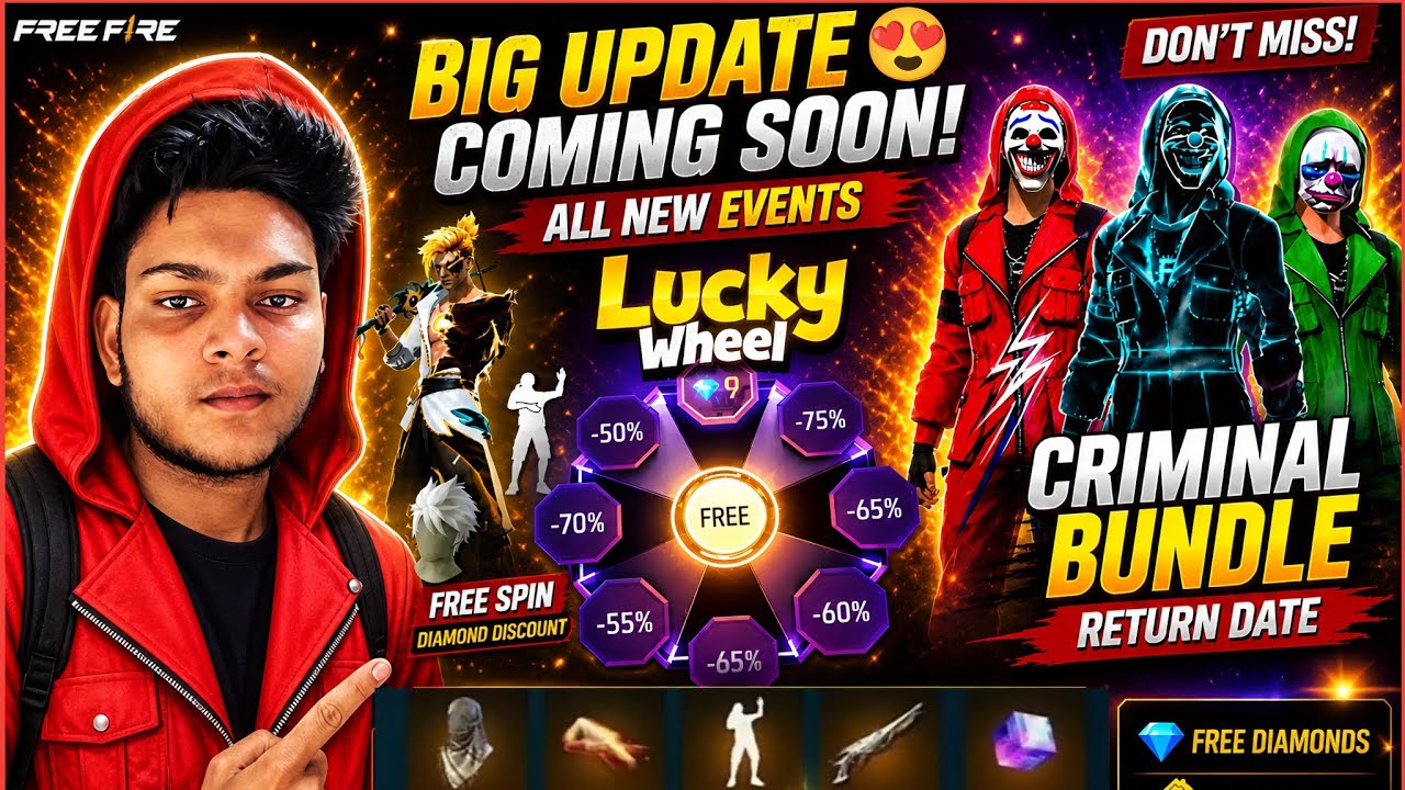 😱 Free Fire All Upcoming Events 2026! Criminal Bundle Return 🔥 LOL Emote + Discount Event Confirm