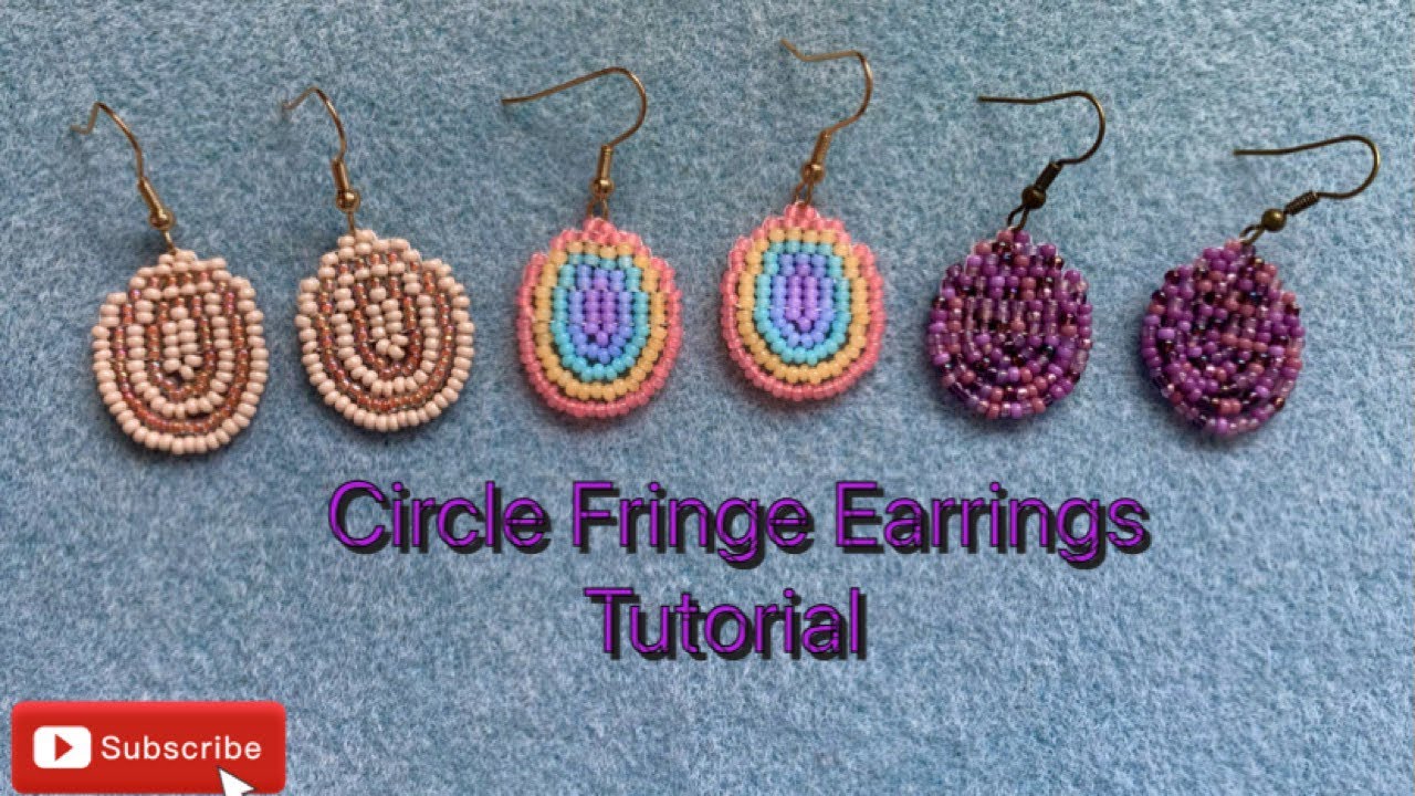 Seed bead earring tutorial. Easy brick stitch bead fringe circle earrings