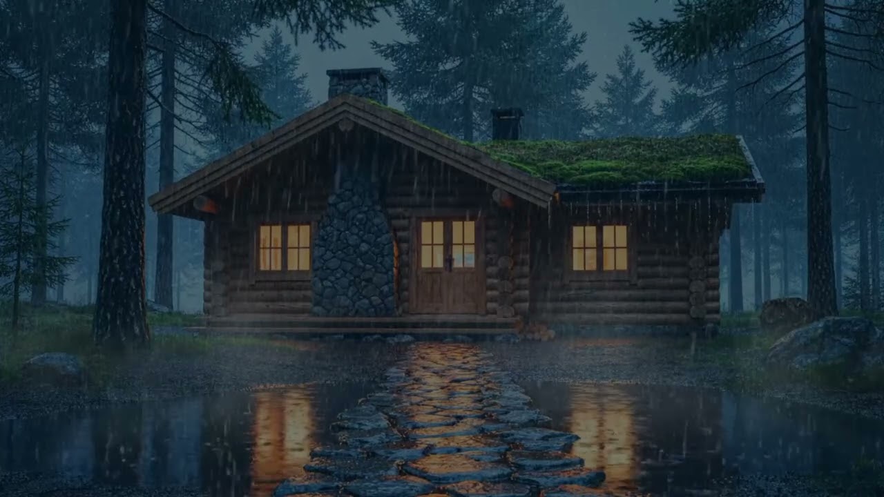 Rainy Night in a Cozy Log Cabin 🌧️ Deep Sleep Rain Sounds