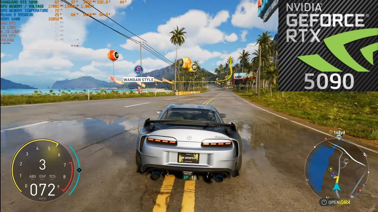 Тест производительности гонок в Японии: The Crew Motorfest 8K DLSS Vanguard RTX 5090 AMD Ryzen 9 ...