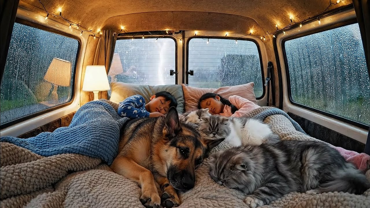 Rainy Night on a Quiet Road 🌧️ Sleeping in our Van with Pets