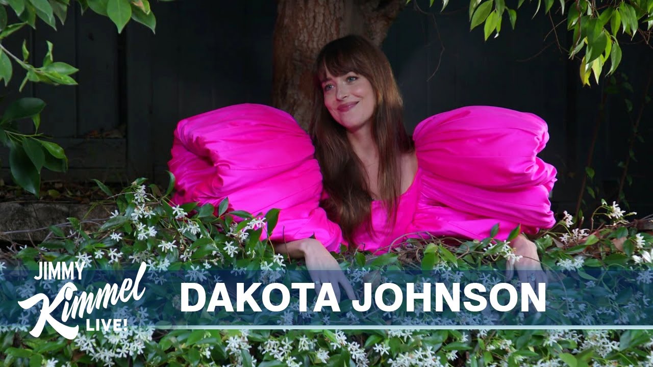 Neighbors Jimmy Kimmel & Dakota Johnson Chat Over the Fence