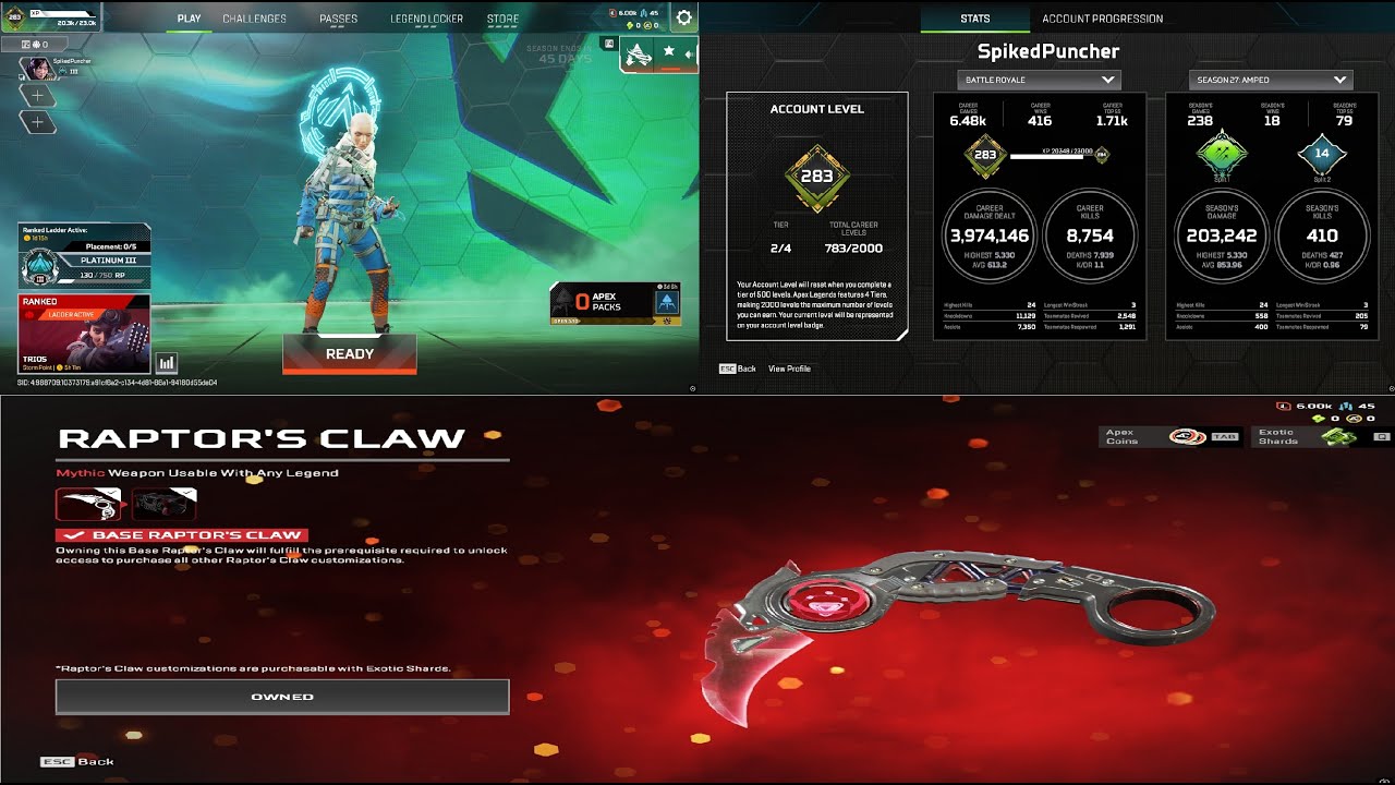 (SOLD)Universal Heirloom Raptors Claw Karambit Knife 285 Legendary 807 Mastery+Master Badge