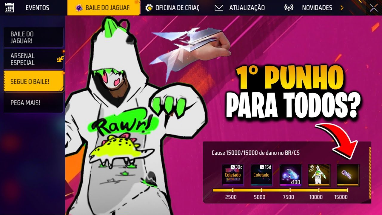 FINALMENTE? 1º PUNHO PARA TODOS, CALENDÁRIO SEMANAL E DINO NO FREE FIRE