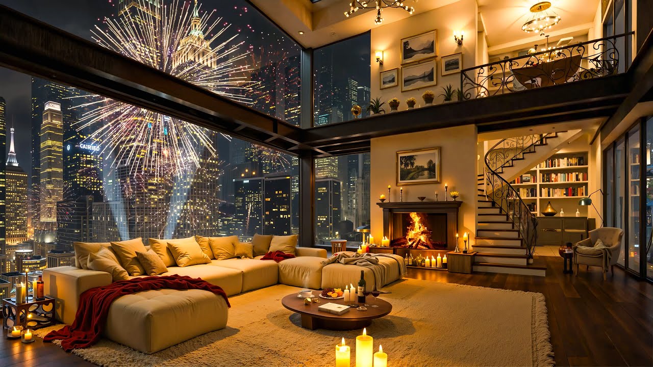 Soft Jazz Instrumental Music in Luxury Apartment Ambience 🏙️ Cozy New Year's Eve Ambience to Sleep