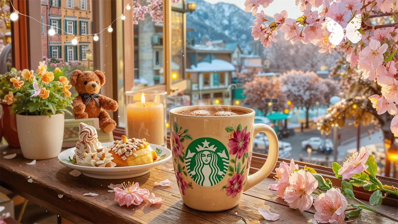 リラックス 𝐛𝐠𝐦 - やさしい日差しと穏やかなスターバックスのジャズ 🌸 桜咲く窓辺の春カフェで過ごす穏やかな朝時間（広告なし / 心ほどける時間）3月の春にふさわしい、やさしいジャズとボサノヴァ