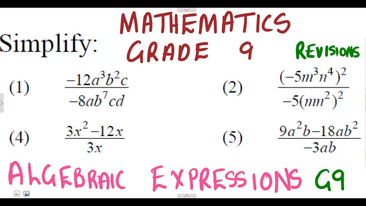 Mathematics Grade 9 Algebraic Expressions Simplify Exercise 2 @mathszoneafricanmotives