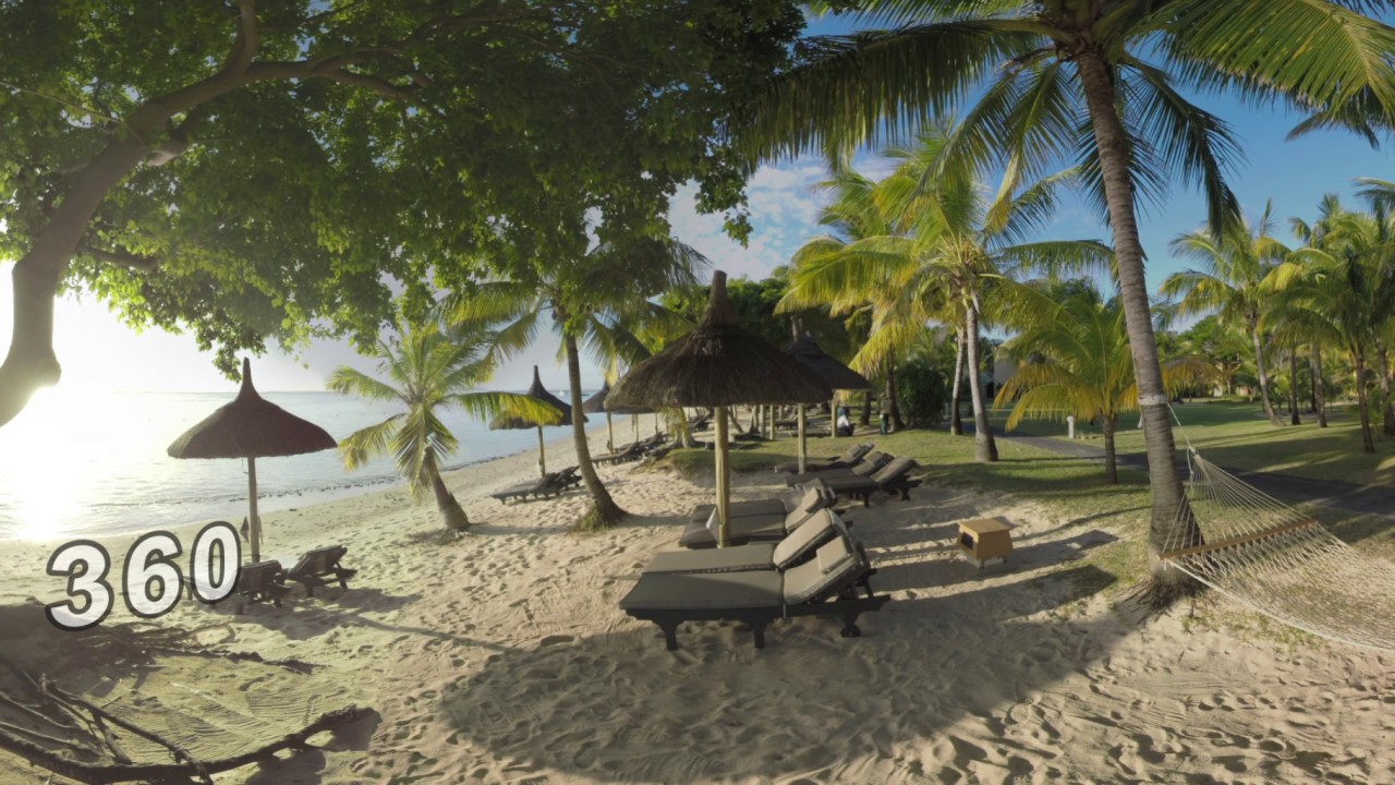 360 VR Coastline with resort area on tropical island, Mauritius