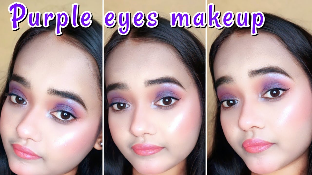 Purple Mauve Glitter Eye Makeup tutorial Full Face makeup For Night Party Simple 