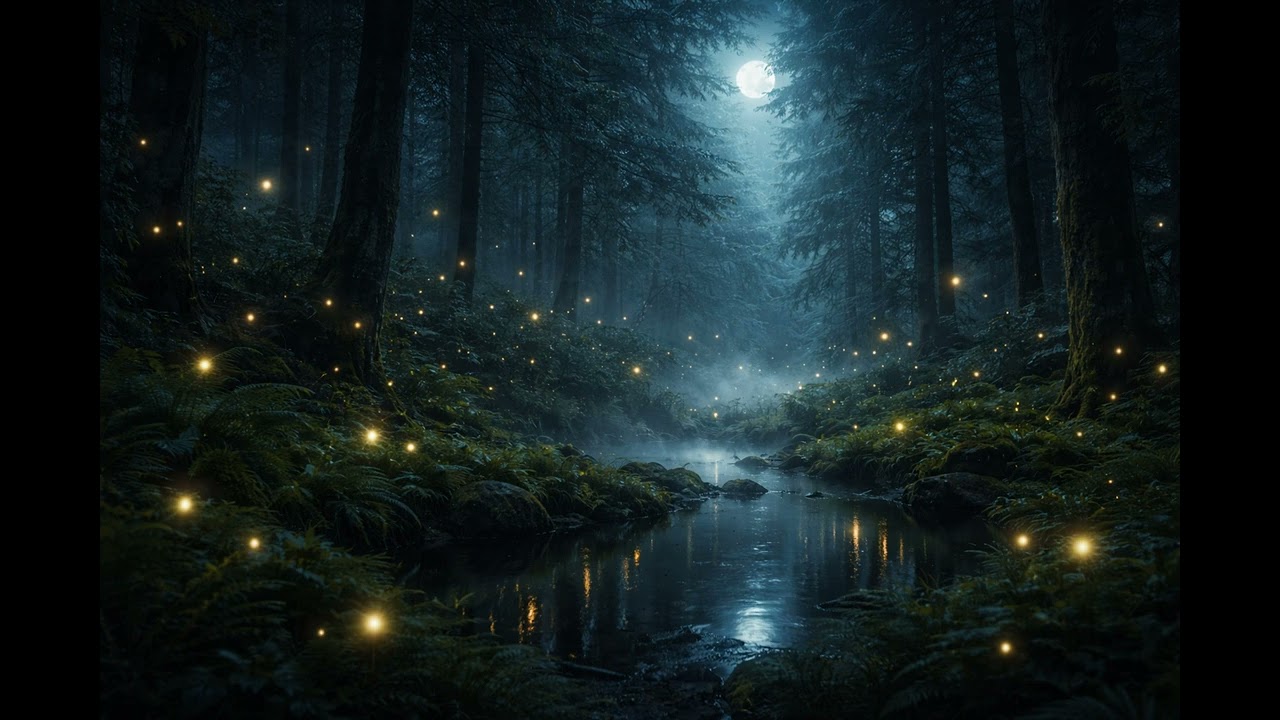 Relaxing Piano Music for Deep Sleep / Night Forest & Lake Ambience