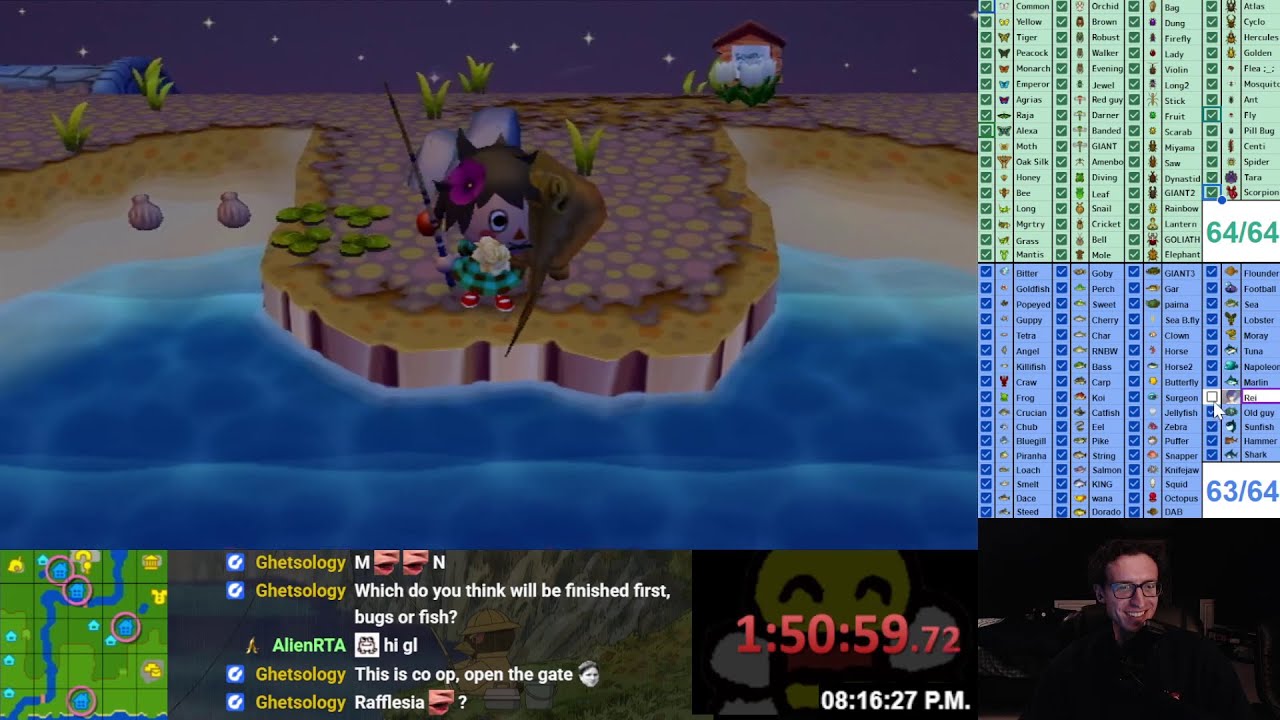 AC:CF Co-op All Bugs & Fish Speedrun (4P w/lgndv, CrazyCalv, frobuddyharry) in 1:51:00