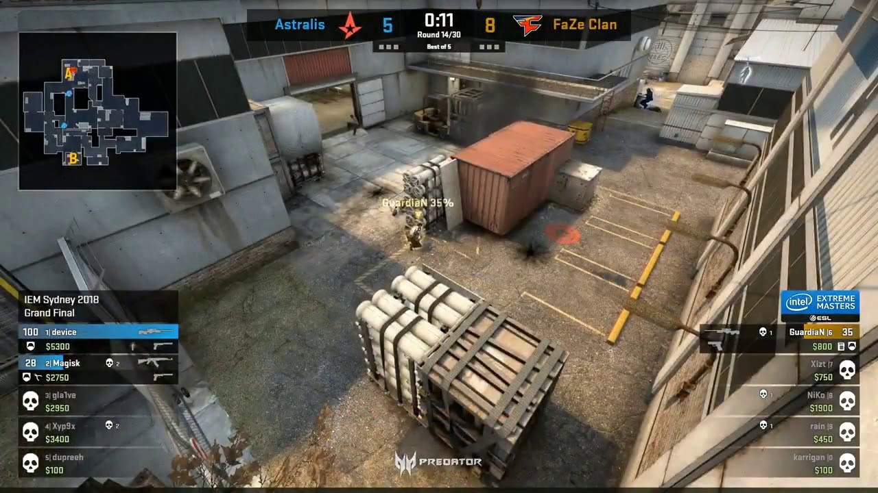 FaZe GuardiaN insane 1v2 clutch against Astralis (IEM Sydney 2018)