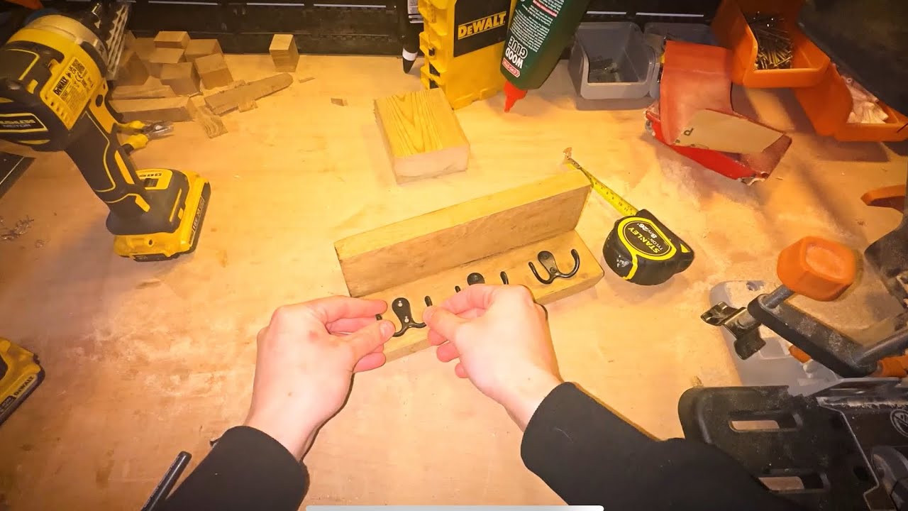 How to build a rustic shelf with key hooks