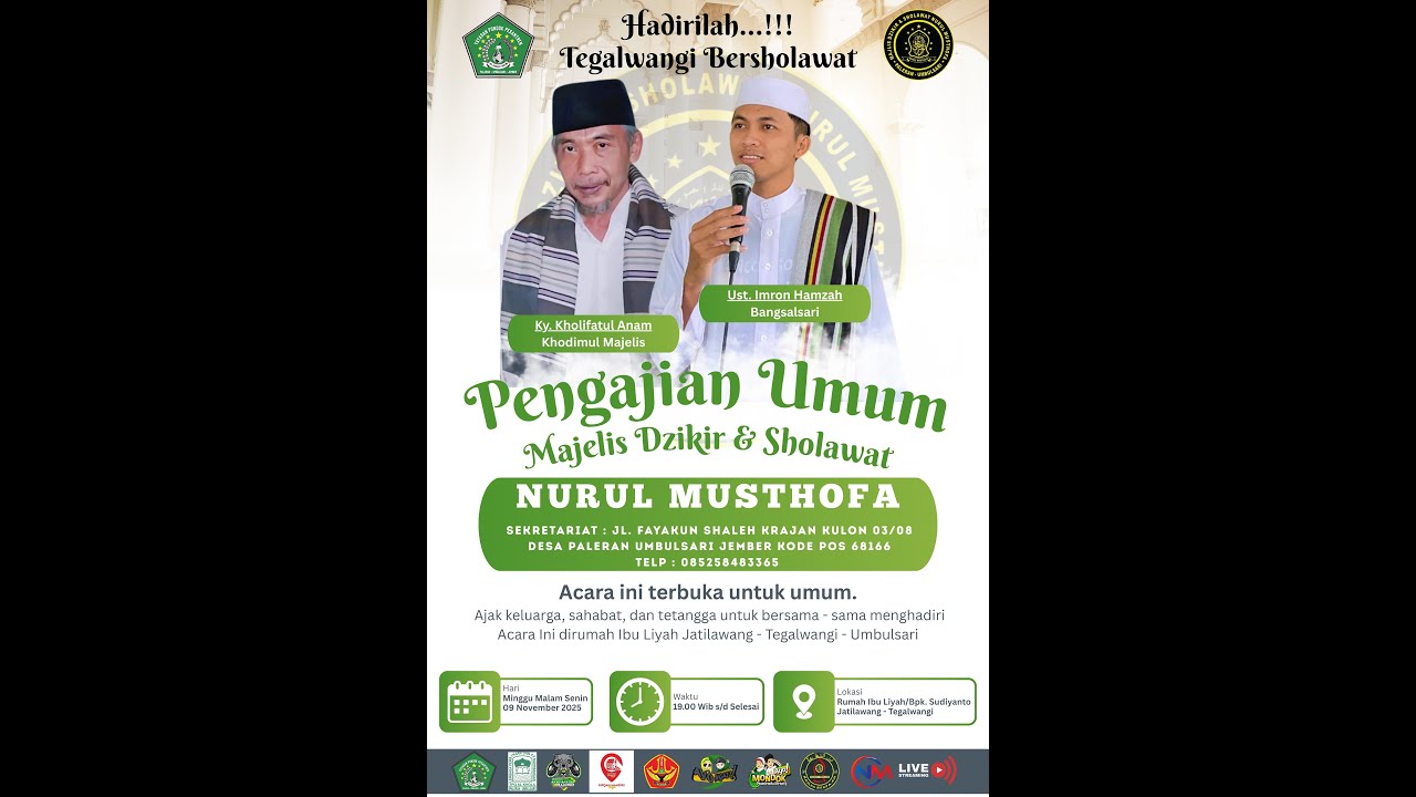 🔴LIVE PENGAJIAN RUTIN MAJELIS DZIKIR DAN SHOLAWAT NURUL MUSTHOFA PALERAN UMBULSARI JEMBER