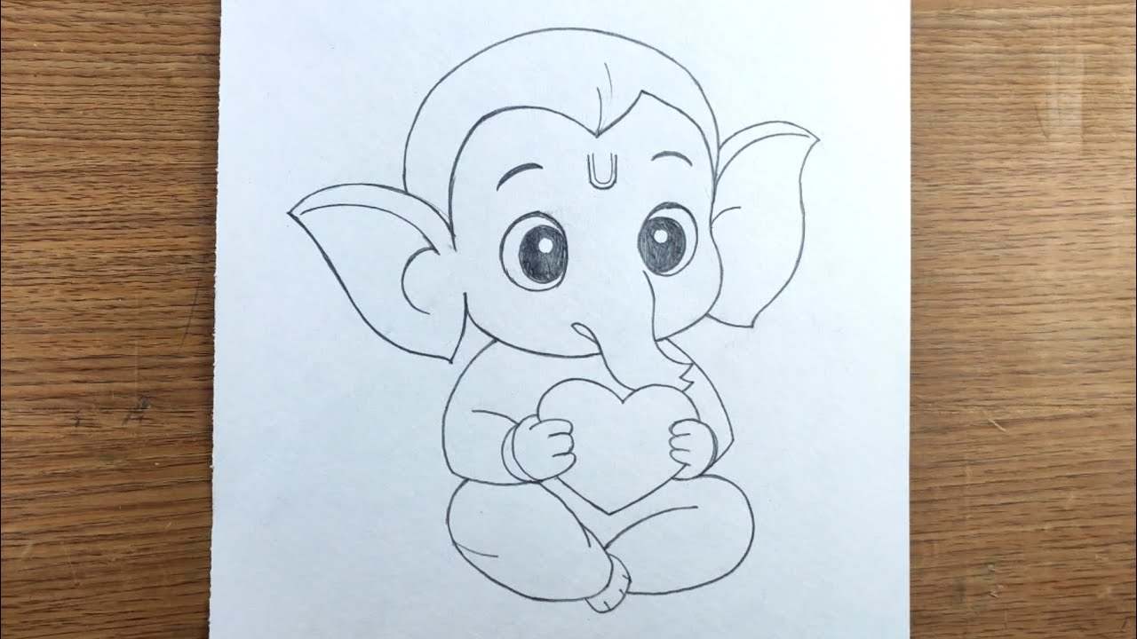 Cute bal ganesha with love easy pencil drawing | cute gods outline drawing step by step 