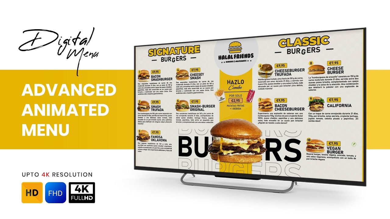 Restaurant Animated Menu | Advanced Digital Menu Board Animation (HD/4K)