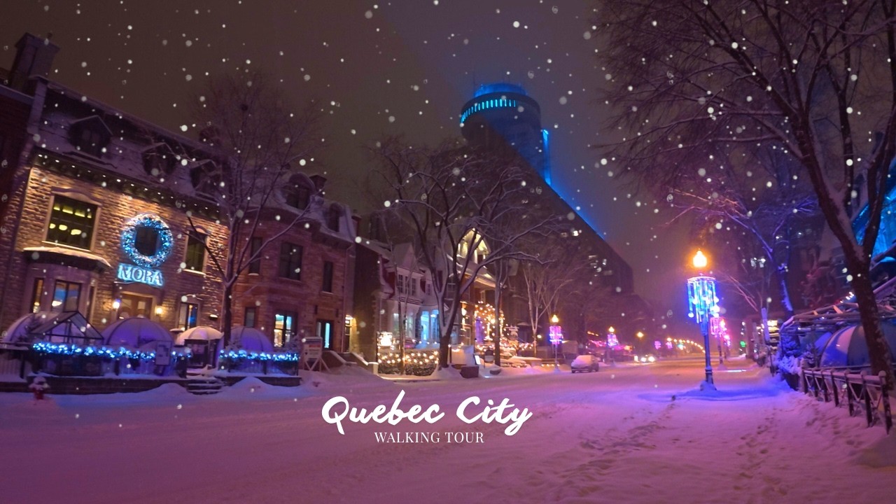 4K 🇨🇦 Midnight Snowfall in Quebec City ❄️ | A Peaceful Winter Walking Tour in Old Quebec w/ Captions