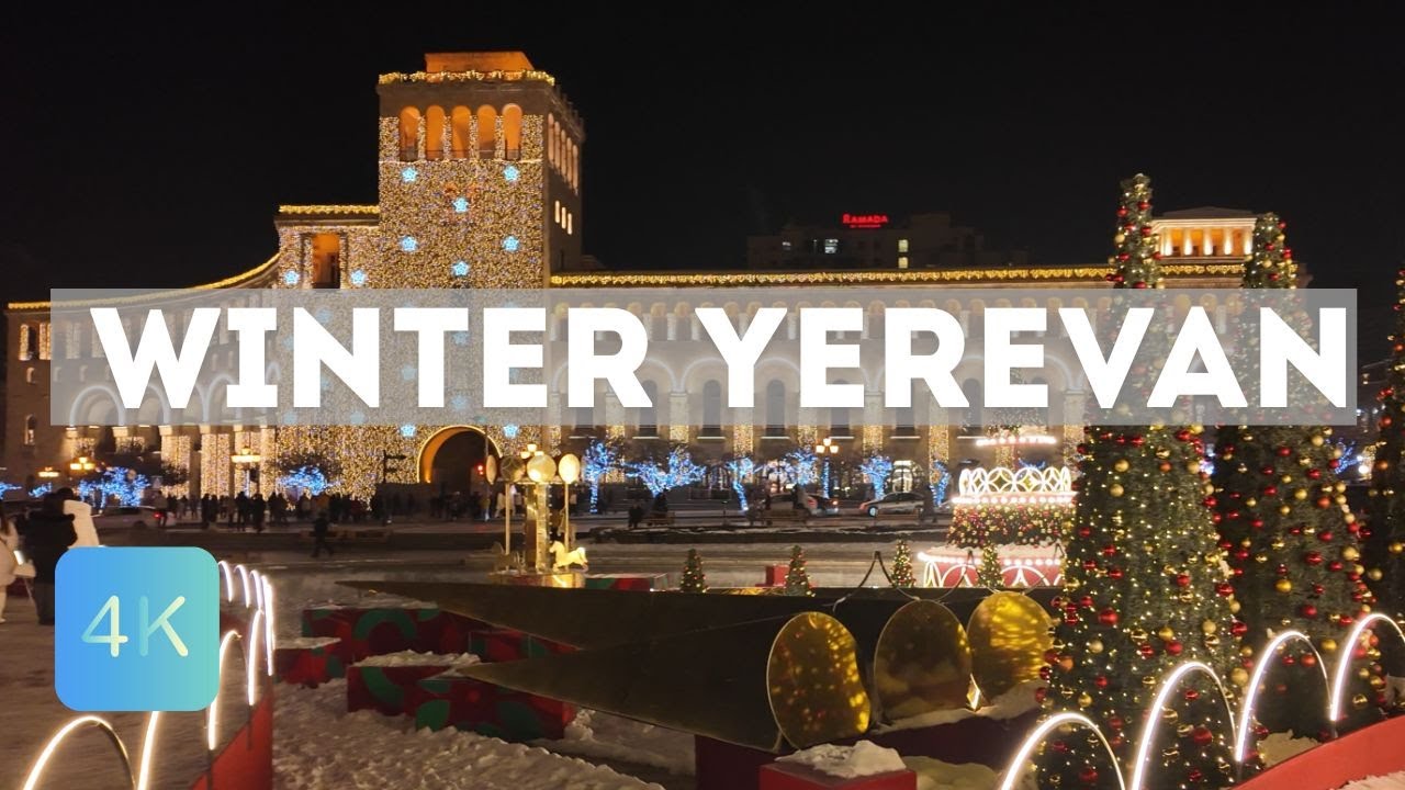 Yerevan Winter Night Walk - Walking Tour In Armenia 4K 60fps