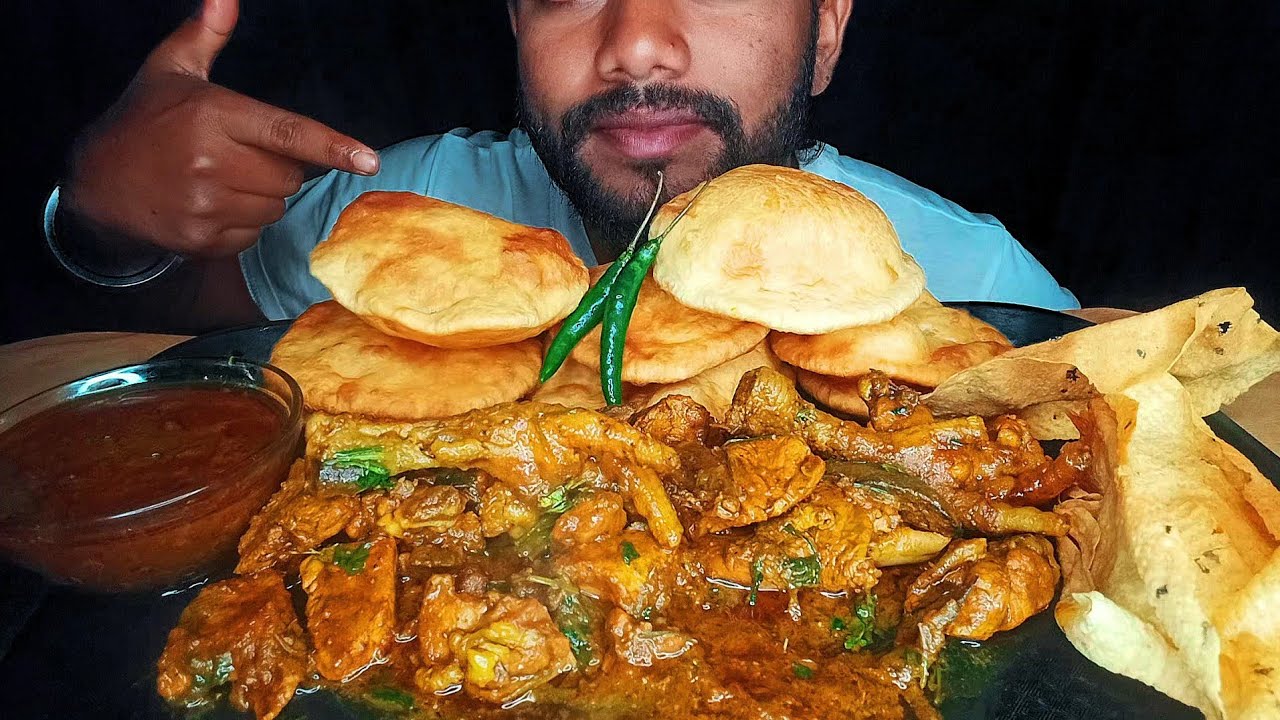 EATING SPICY CHICKEN CURRY WITH KACHORI & EXTRA GRAVY | EATING SHOW | REAL ASMR MUKBANG VIDEO 