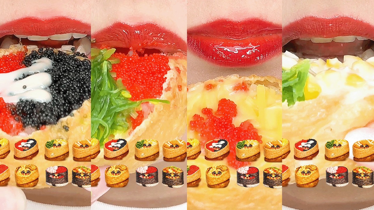 ASMR LIPS MUKBANG 👄 Cheesy Sushi Toast & Fish Roe Eating Sounds