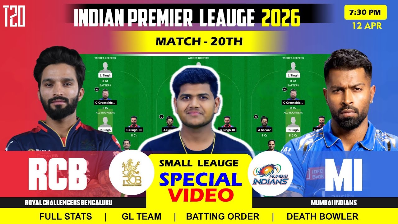 MI vs RCB Team Prediction || Mumbai Indians vs Bengaluru Prediction ||20TH IPL Match