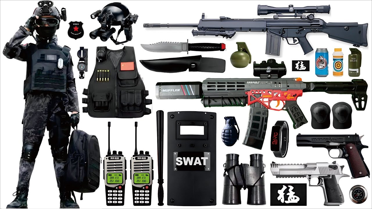 Unboxing mystery toy box, toy gun collection, MK6 submachine gun, SLR assault rifle, 1911 pistol