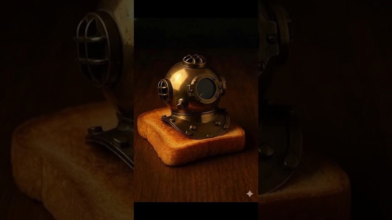 “A Vintage Diving Helmet on Toast?! Metallic Texture ASMR | Surreal Food Cinematic” 