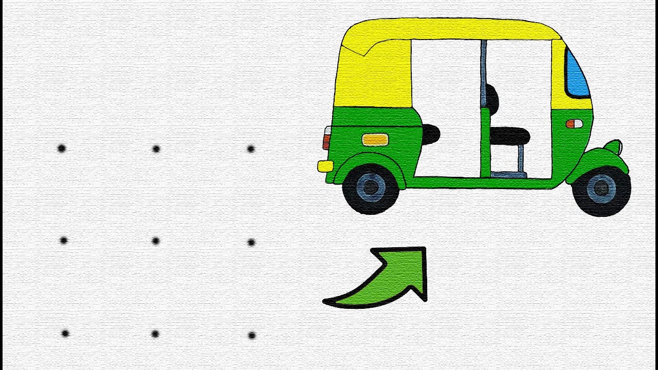 How to easy drawing  Auto Rickshaw 9 dots for Kids - Children's Coloring Book with #Paiting
