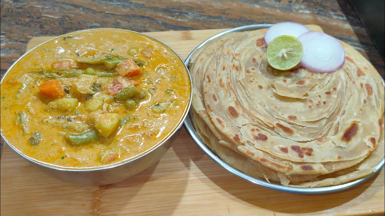 వెజ్ కుర్మా మరియు గోధుమపిండితో పరాటాలు చాలా రుచిగా ఉంటాయి||Veg Kurma|Wheat Flour Paratha In Telugu