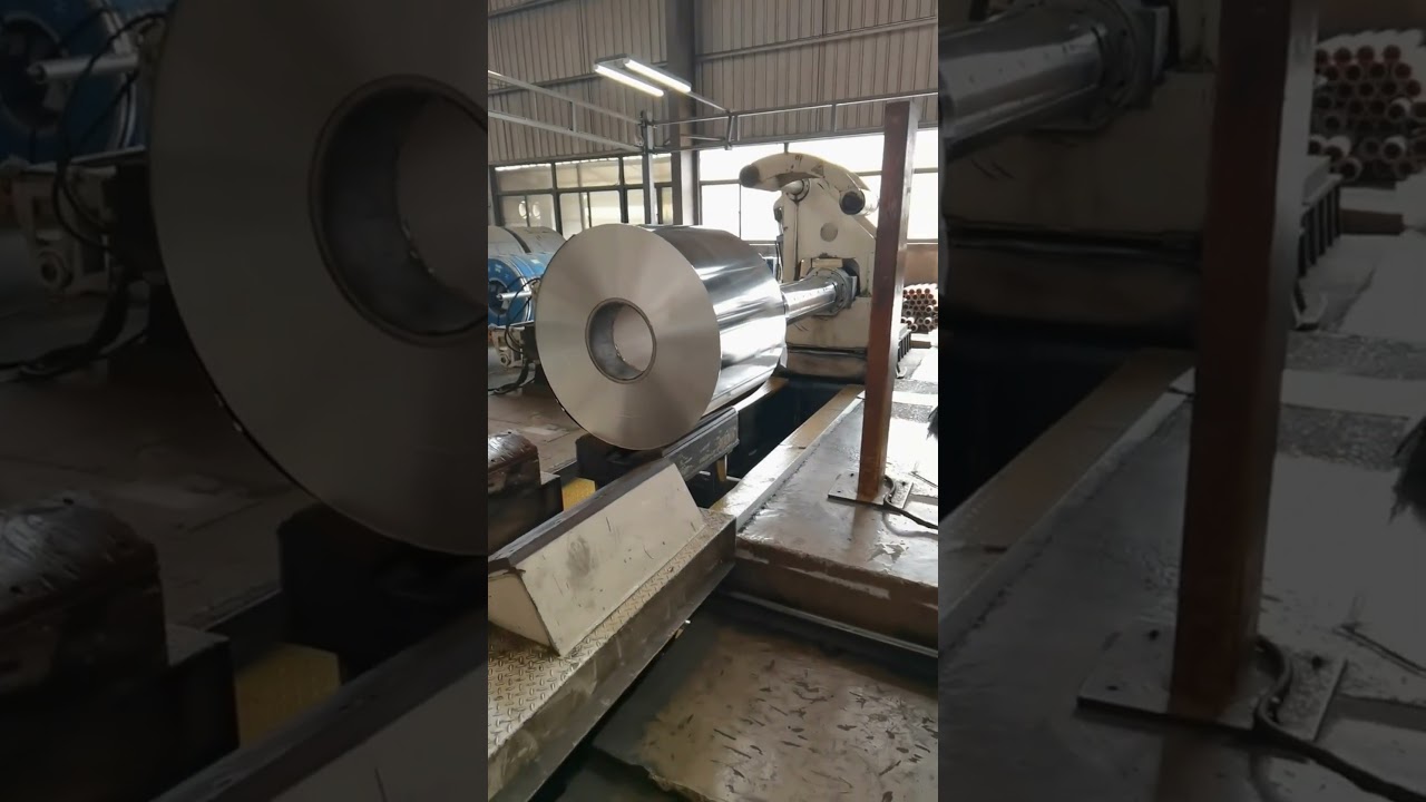 Steel coils are put on the machine, ready for slitting