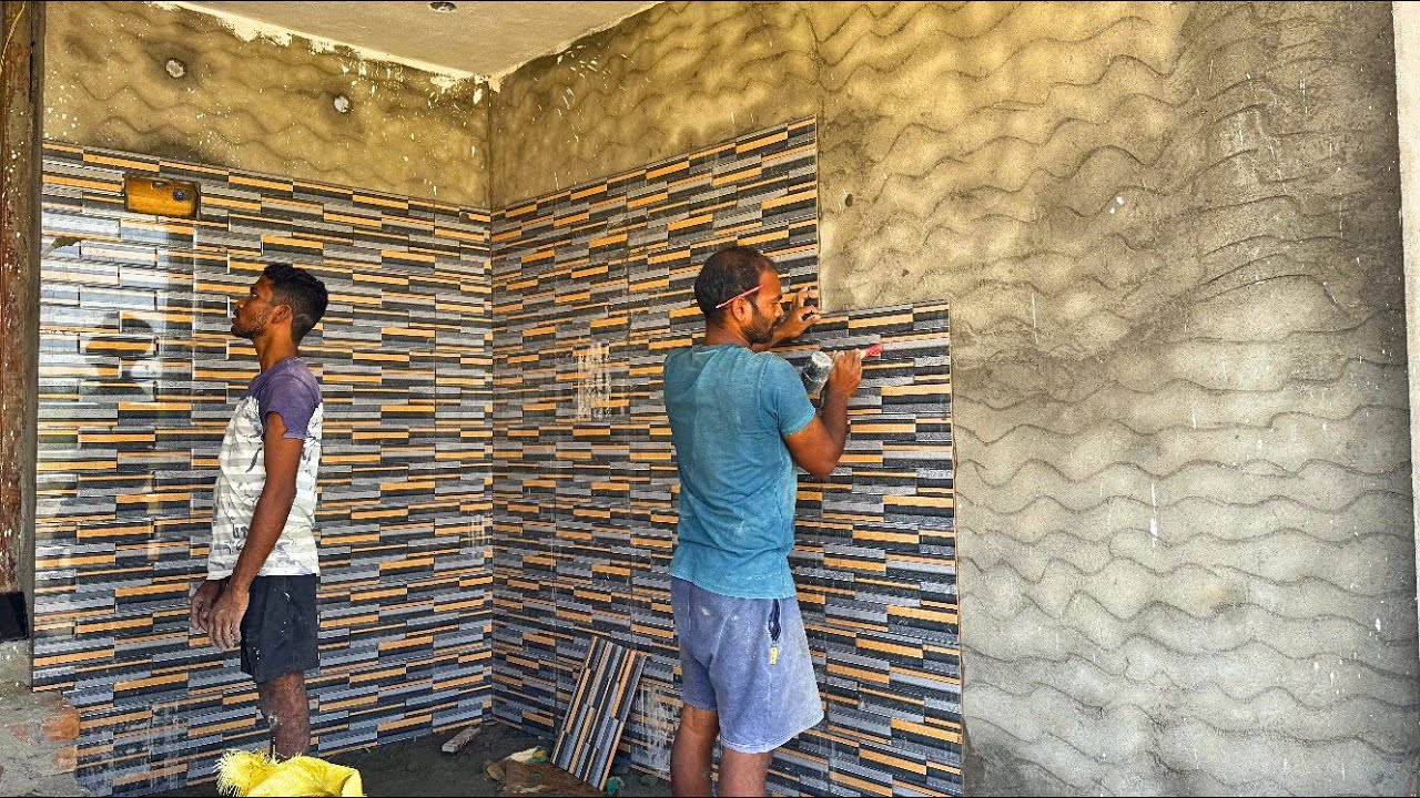 3D Wall Tile Construction _2BHk Front Portico Wall Tiling Accurately with Cement |Wall Tile Design