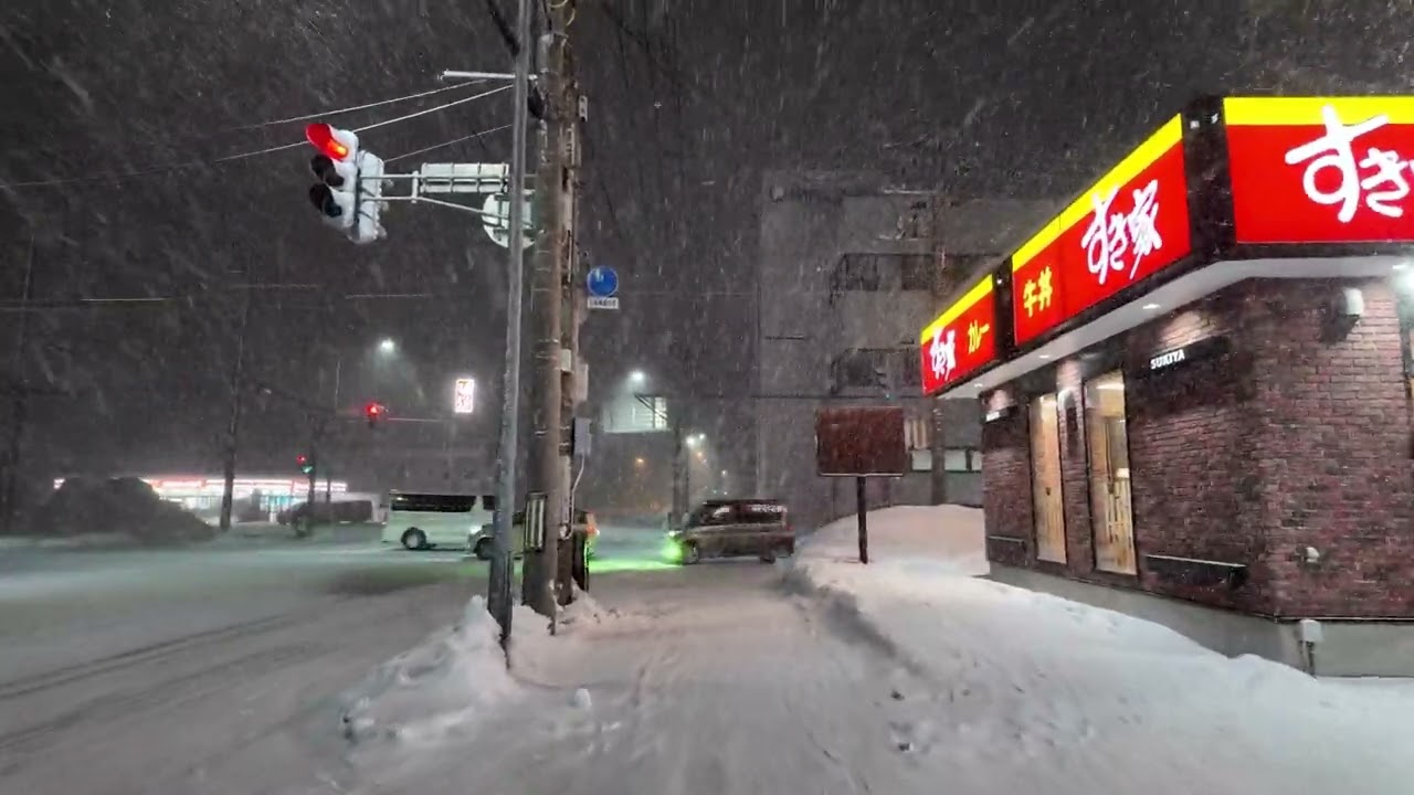 Walking around in Wakkanai town in winter's night