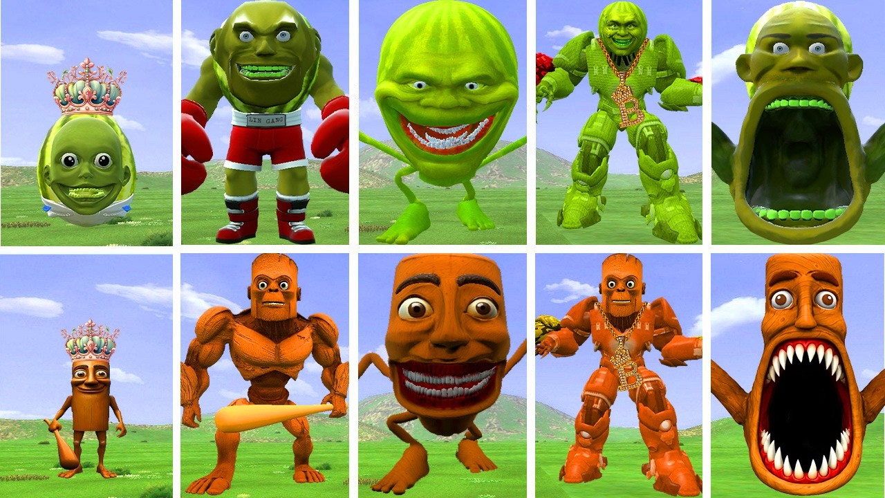 ALL NEW EVOLUTIONARY FORMS OF THE LINGANG MELON FAMILY VS THE TUNGTUNG SAHUR FAMILY IN GARRY'S MOD!