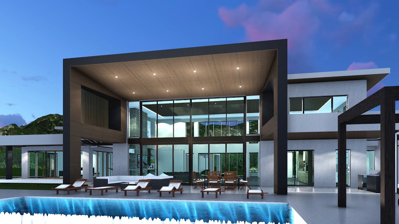 Fly through video for modern acreage home design