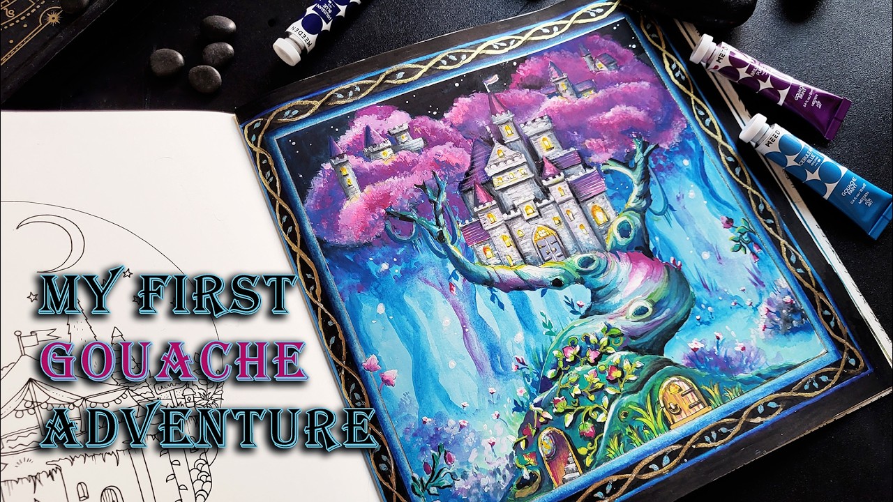 My First Time Using Gouache ✨ Coloring a Fantasy Tree Castle with Meeden