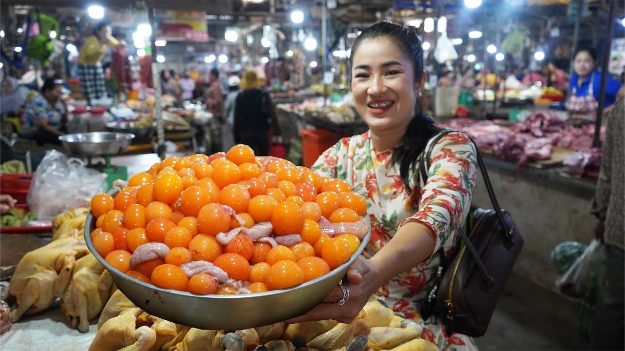 Market show: Chicken eggs and chicken ovary cooking - Chicken egg rice porridge recipe