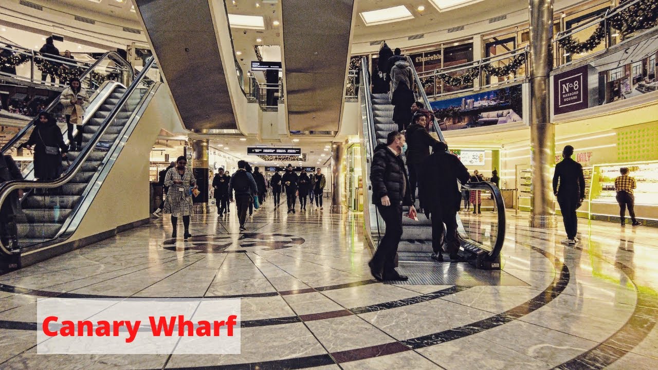 Busy Shopping Malls Around Canary Wharf | 2pm London | ASMR Walking Tour