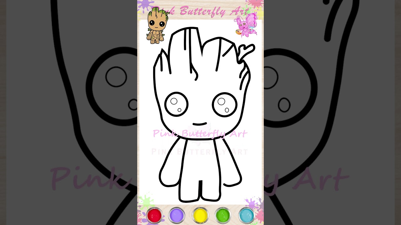 Groot Drawing and Coloring Animation for Kids Toddlers Preschoolers #pinkbutterflyart #guardiangroot