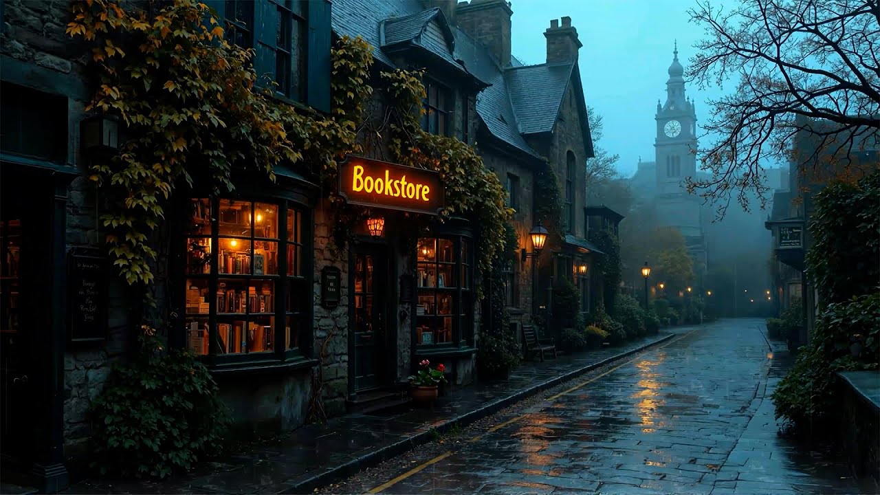 Rain Drifting Past a Hidden Gothic Bookshop | Dark Academia Piano for Deep Study & Night Reading