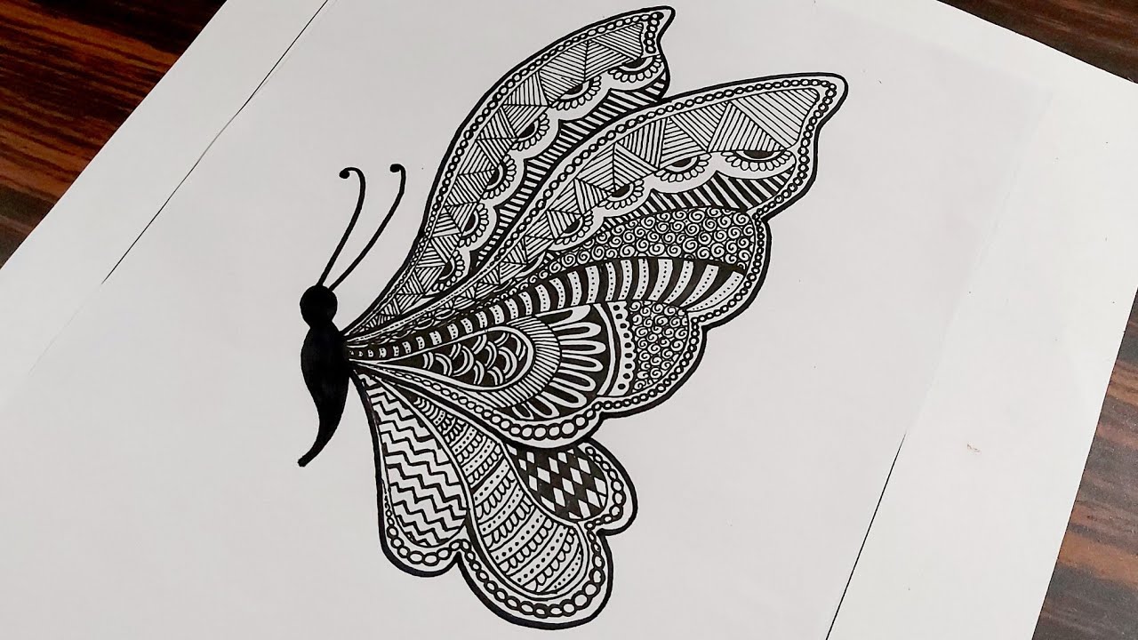 Butterfly Mandala Art for Beginners || Step by Step || Mandala Drawing | Zentangle Art | Doodle Art