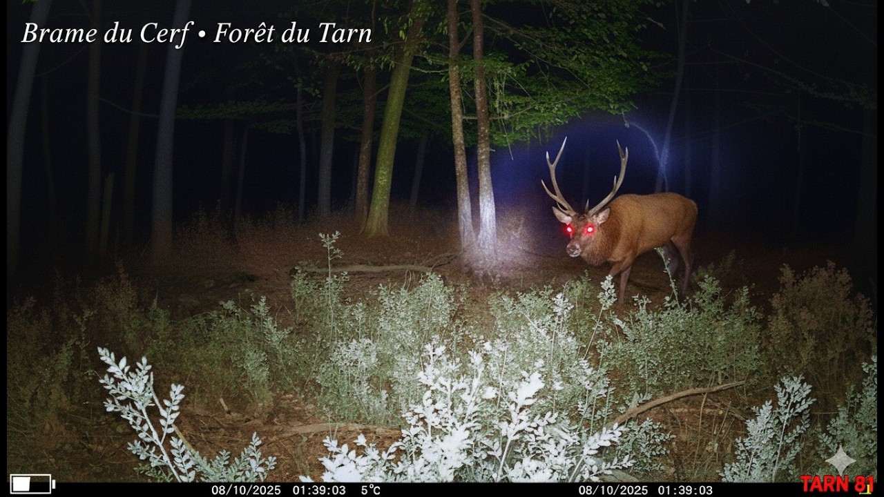 10 octobre 2025: Brame du cerf à la souille 🦌 | Piège photo en forêt du Tarn